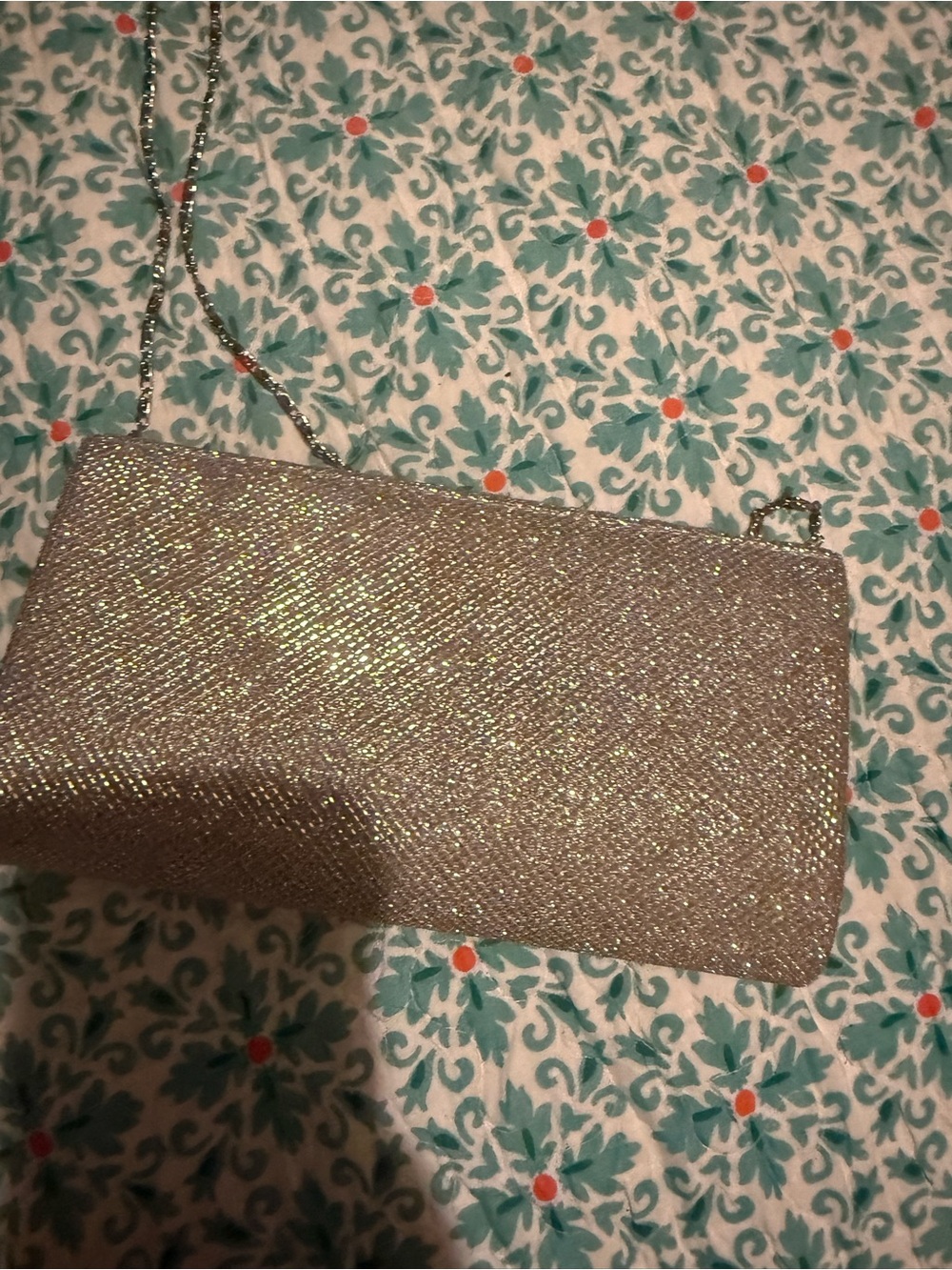 Sparkling Silver Evening Clutch Bag with Chain Strap